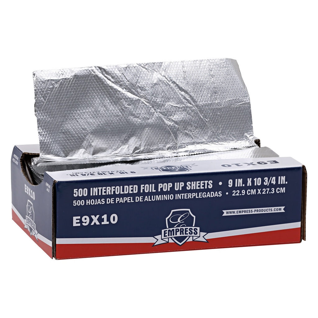 Interfolded Aluminum Foil Sheets, Size: 9"X10.75", Color: Silver, Pop-Up Dispenser Box, 500 Sheets/Box; 6 Boxes/Cs; 3000 Sheets/Cs