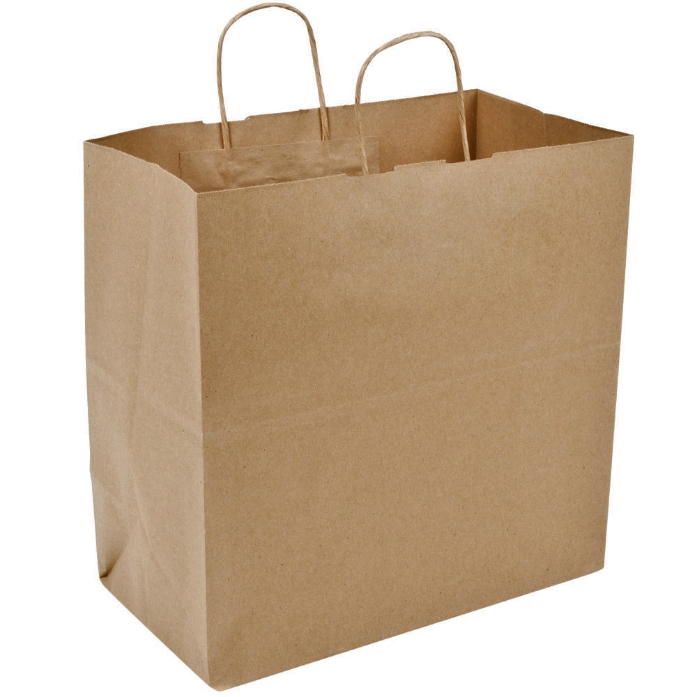 Paper Bag with Handles, Size: 13"x7"x13", Color: Kraft, Compostable, Material: 100% Recycled Paper (Minimum 60% Post-Consumer Content), 250/cs