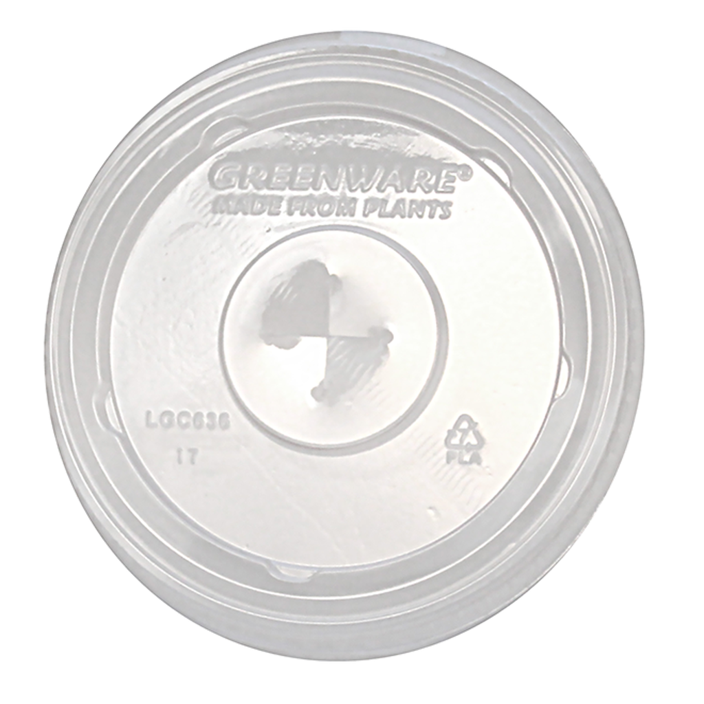*SPECIAL ORDER ITEM* Clear flat lid with straw slot for 32 oz PLA cold cups, Material: PLA, Color: Clear, Compostable, 1000/cs *ESTIMATED DELIVERY TIME 2-3 WEEKS* (NOT RETURNABLE)