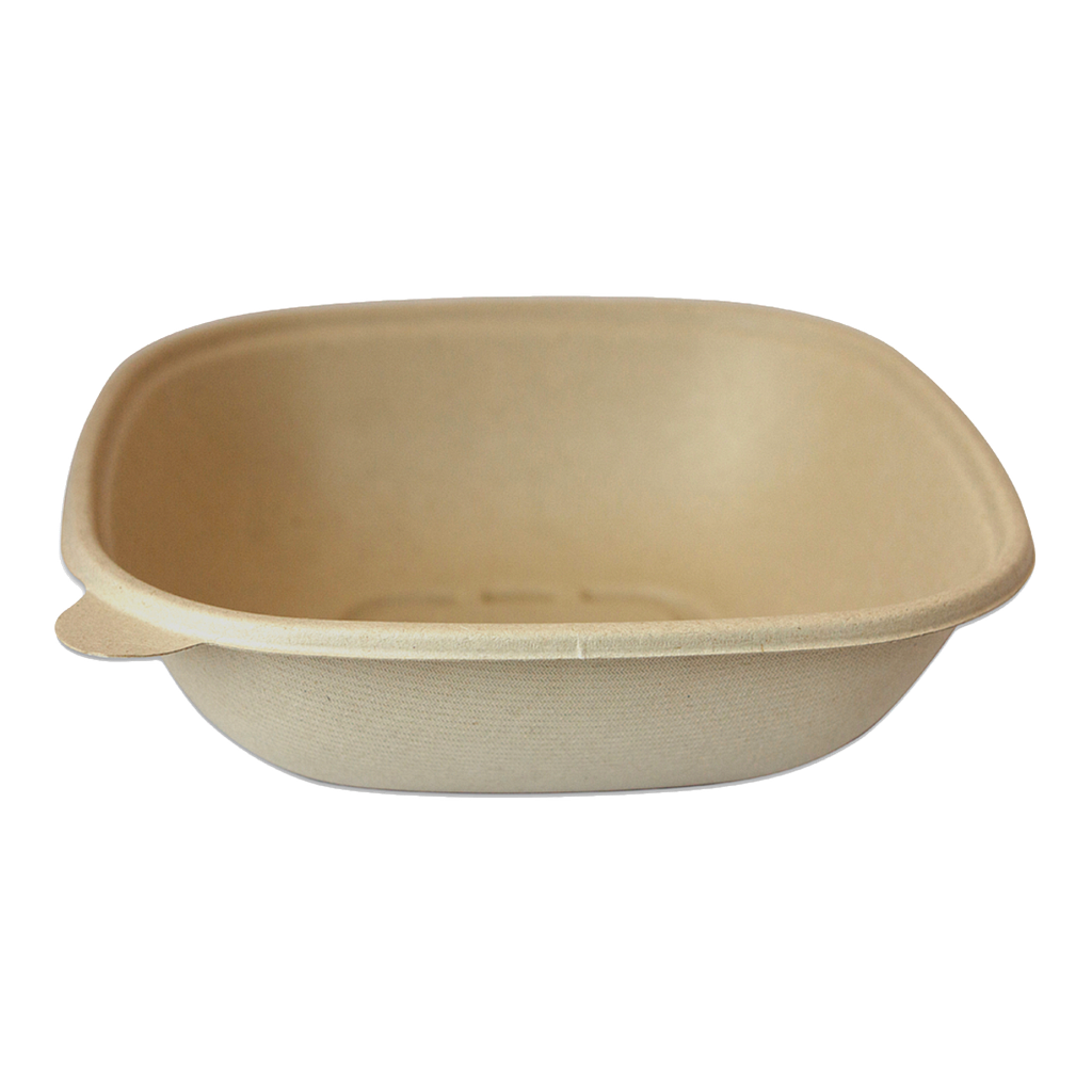 [004122-01] 48 oz Square Bowl, 8.5"x8.5"x2.5", Plant Fibers, Natural, Compostable, 400/cs