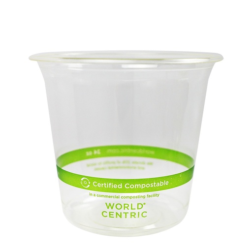 [004058-01] 24 oz Round Deli Container, Color: Clear with green stripe, Material: PLA, Certified Compostable, 500/cs