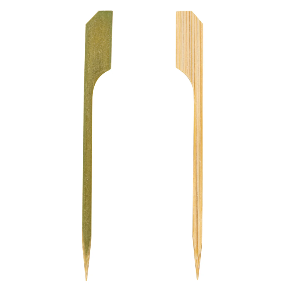Bamboo paddle pick, Length: 3.5", Color: natural / green, Compostable, 1000/cs