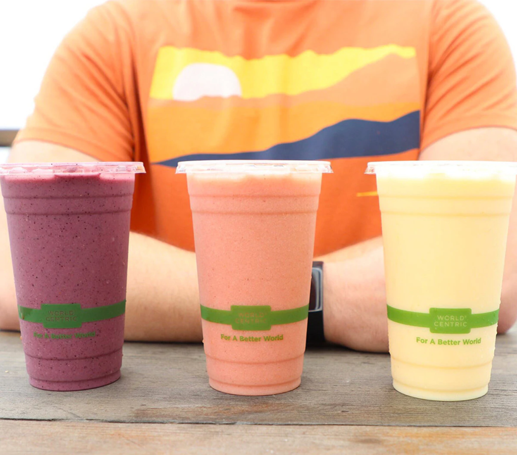 20 oz Cold Cup, Color: Clear with green stripe, Material: PLA, Certified Compostable, 1000/cs