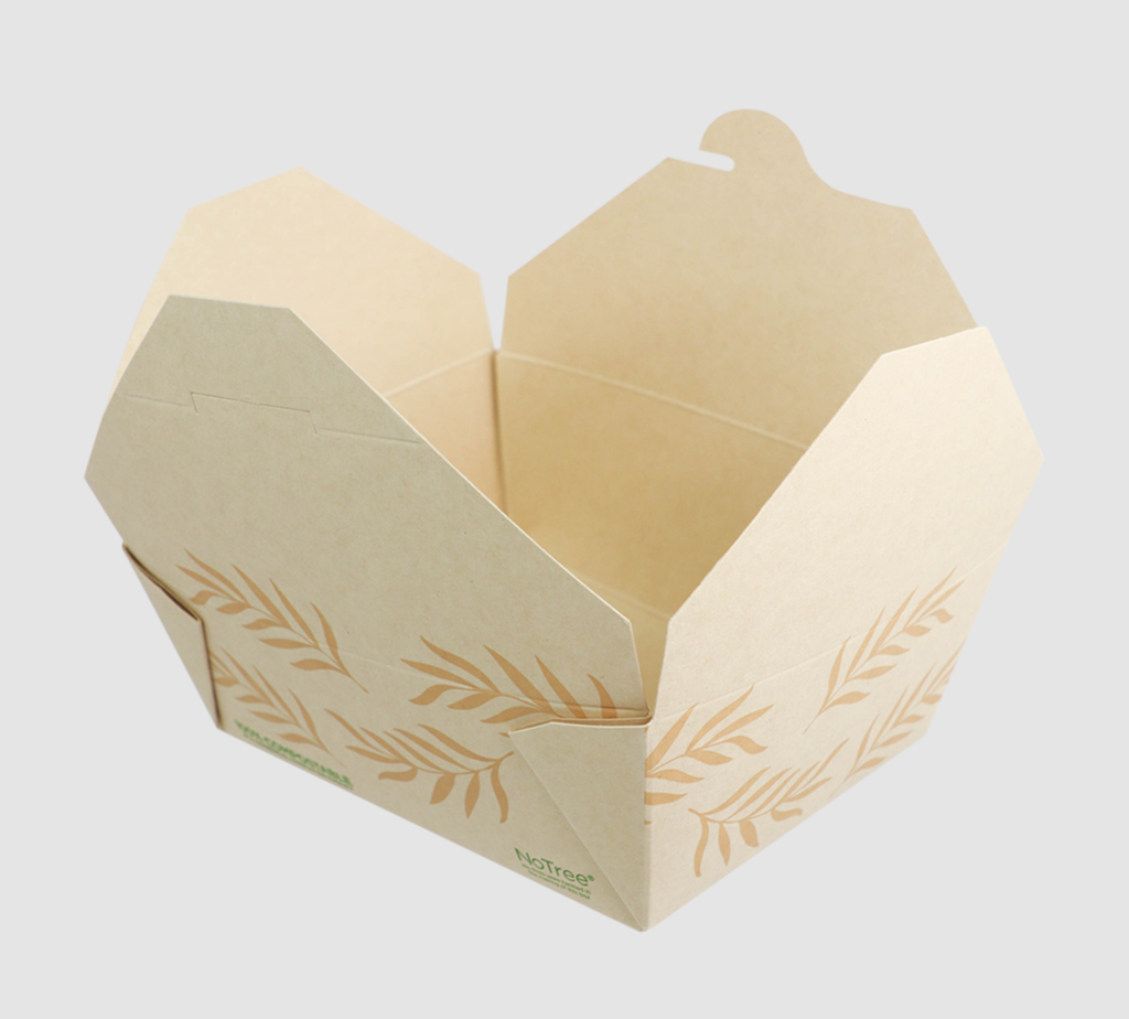Fold-To-Go Container #8, Size: 6.9"x5.5"x2.5", Capacity: 46 oz, Color: Natural, Material: Tree Free Unbleached Bamboo Paper, Certified Compostable, 300/cs