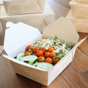 Fold-To-Go Container #3, Size: 8.7"x6.25"x2.5", Capacity: 65 oz, Color: Natural, Material: Tree Free Unbleached Bamboo Paper, Certified Compostable, 200/cs
