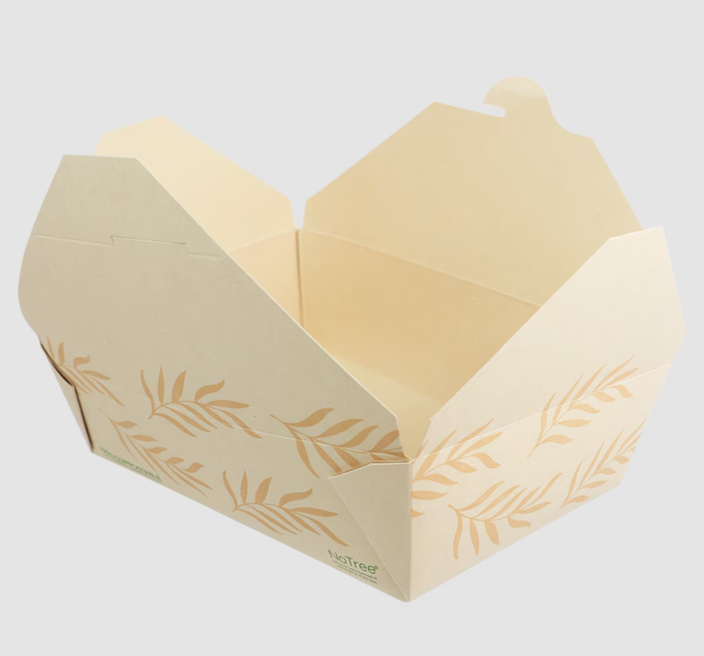 Fold-To-Go Container #3, Size: 8.7"x6.25"x2.5", Capacity: 65 oz, Color: Natural, Material: Tree Free Unbleached Bamboo Paper, Certified Compostable, 200/cs