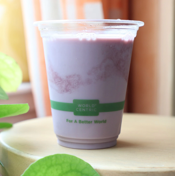 Cold Cup, 12 oz, Compostable, Material: PLA, Clear with Green stripe, 1000/cs