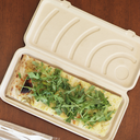 Flat Bread/Pizza Box Take-Out Container, Hinged, Size: 13.7”x6.6”x1.25”H, Material: bamboo and unbleached plant fiber, Compostable, 200/cs