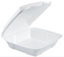 Food Container with Hinged Lid, 1 Compartment, 9 3/8"X9"X3", Color: White, Material: Foam, 100 Containers/Sleeve; 2 Sleeves/Cs; 200 Containers/Cs