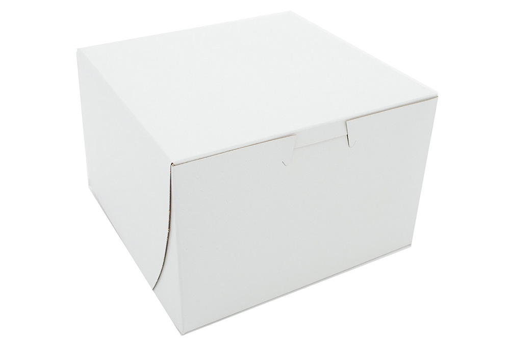 Lock Corner Bakery Box, Size: 6"X6"X4", Color: White/Kraft, Material: Clay Coated News Back, 250/Bundle (CLEARANCE, NOT RETURNABLE)