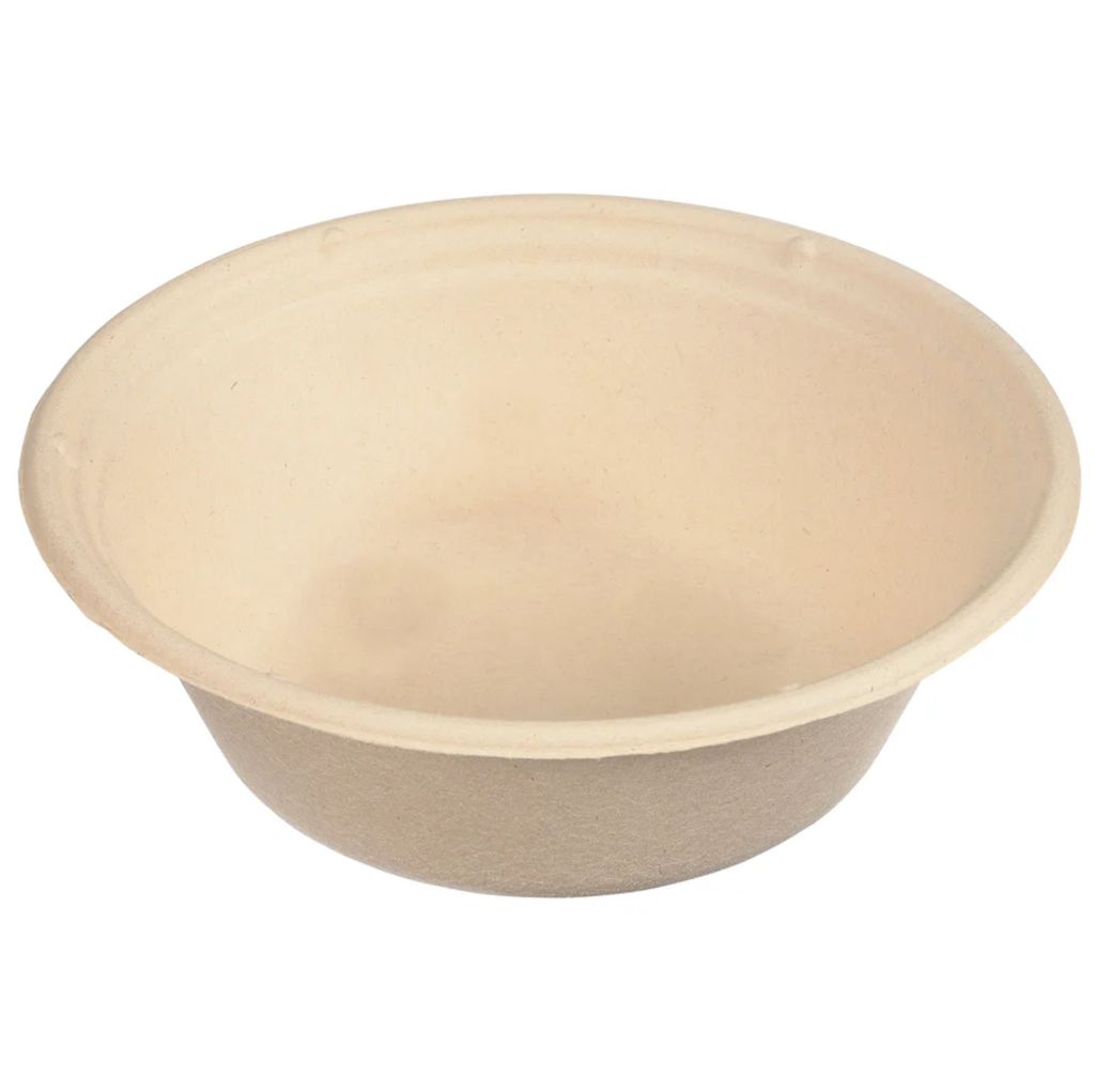 Take-Out Container, Round Bowl, Size: 32 oz, Compostable, No PFAS added, Kosher Certified, Chlorine-Free Natural Sugarcane, Color: Kraft, 300/cs