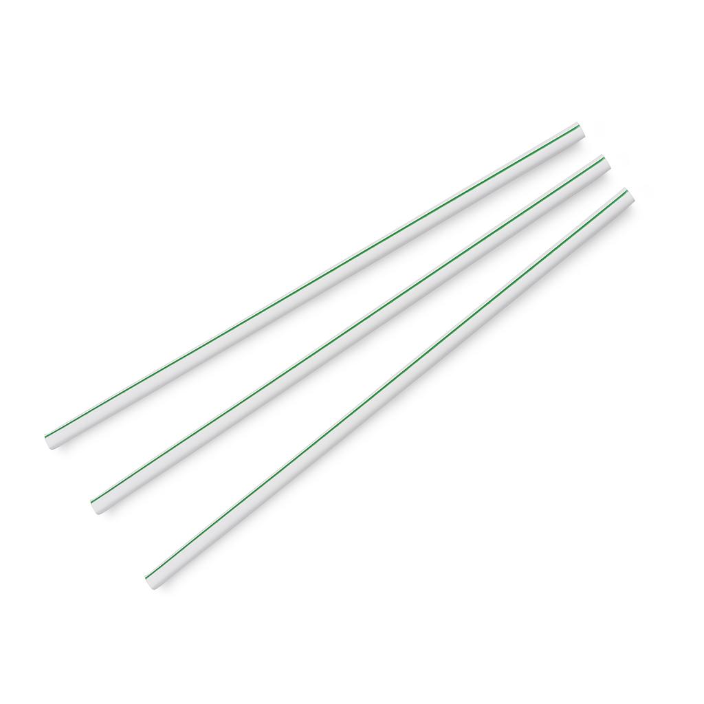 Compostable drinking straw, Length: 8.25", Unwrapped, Diameter: 5mm, PLA, Color: white with green stripe, 6500/cs