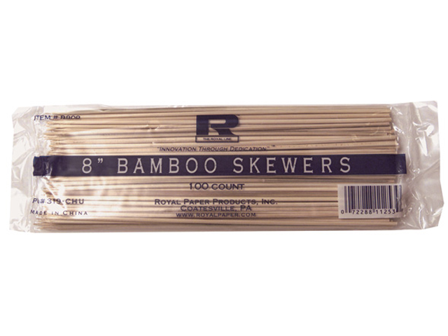 R808 ROYAL 8" Bamboo Skewer, 100 Skewers Per Pack