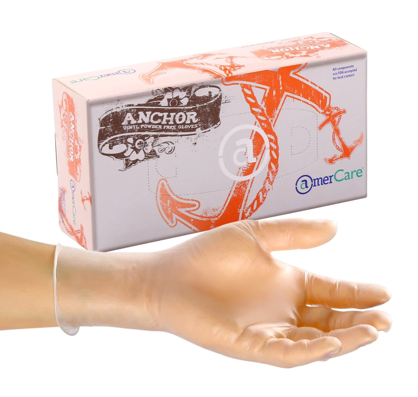 Vinyl Gloves, Powder Free, Size: XL, Color: Clear, General Purpose, FDA Approved for Food Contact, 100 Gloves/Box; 10 Boxes/Cs; 1000 Gloves/cs