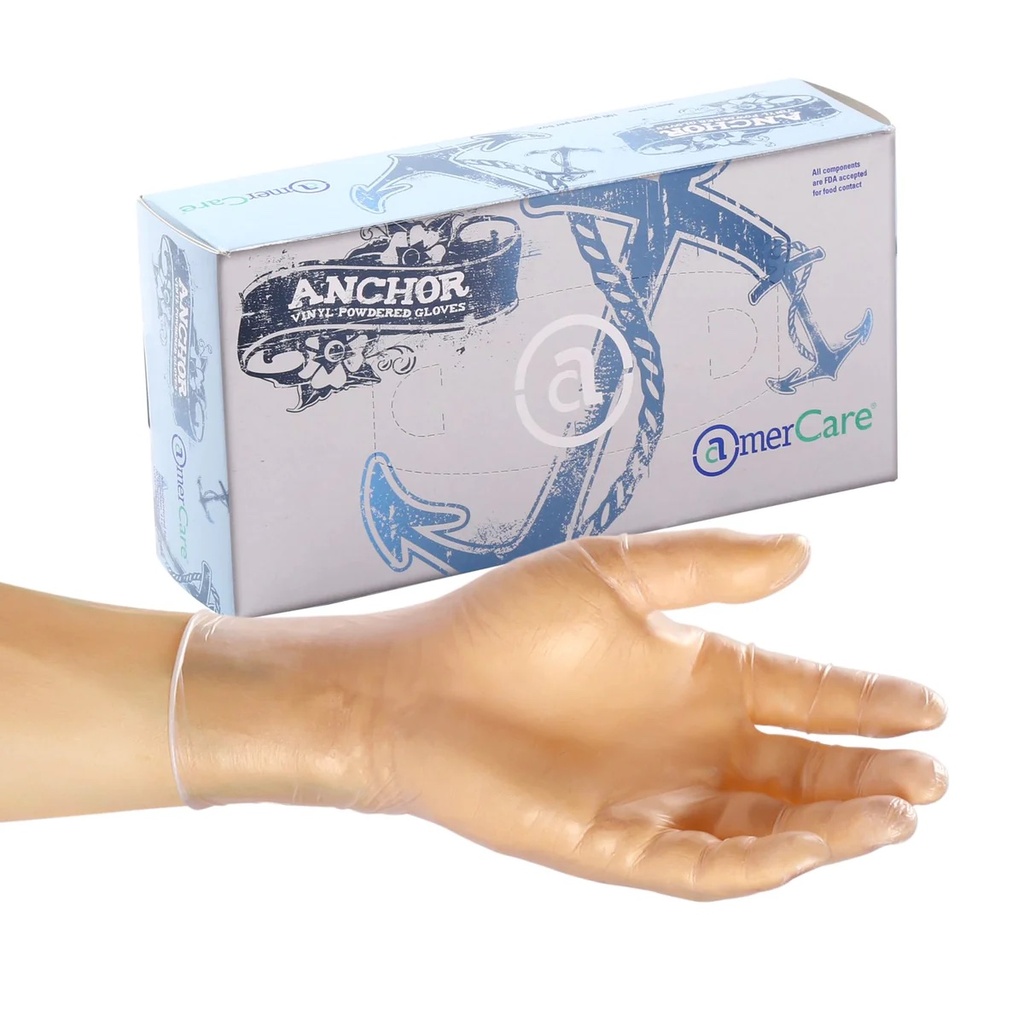Vinyl gloves, powdered, Size: Medium, Color: Clear, 1000/cs