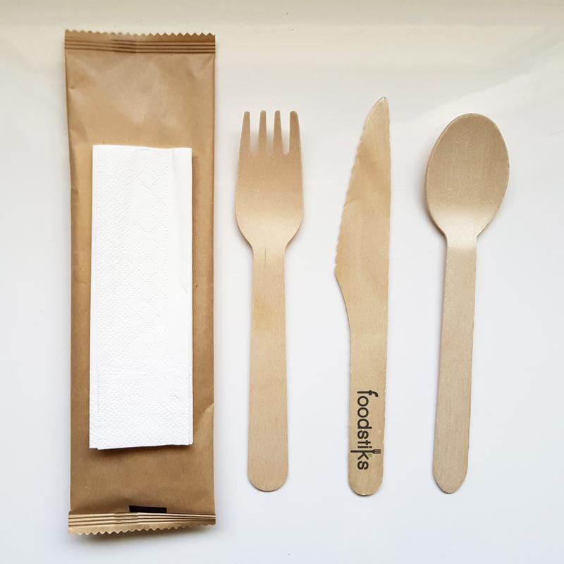 *SPECIAL ORDER ITEM 4 CASES MINIMUM* Wooden Cutlery Kit, 4pc Set, Fork Knife Spoon & White Napkin, Length: 6.25", Material: Birch Wood, Color: Natural, Compostable, 200/cs *ESTIMATED DELIVERY 2 TO 3 WEEKS* (NOT RETURNABLE)