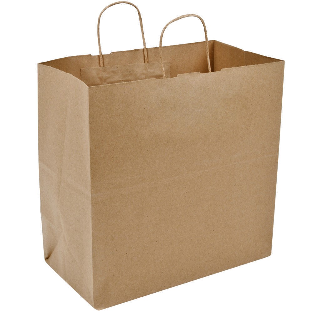 Paper Bag with Handles, Size: 13"x7"x13", Color: Kraft, Compostable, 250/cs