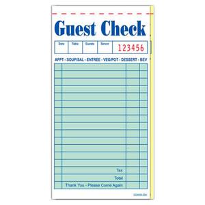 Guest Check Pad, Duplicate Paper, Interleaving Carbon, Size: 3.5" X 6.75", Color: Green, 17 Lines, 50 Sets/Book; 50 Books/Cs; 5000 Pages/Cs