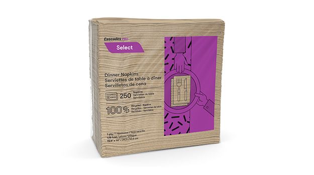 Dinner Napkin, 1-ply, Color: Kraft, Size: 16"x15.5", 1/8 Fold, Made with 100% recycled fiber, with a minimum of 50% post-consumer fiber, 3000/cs