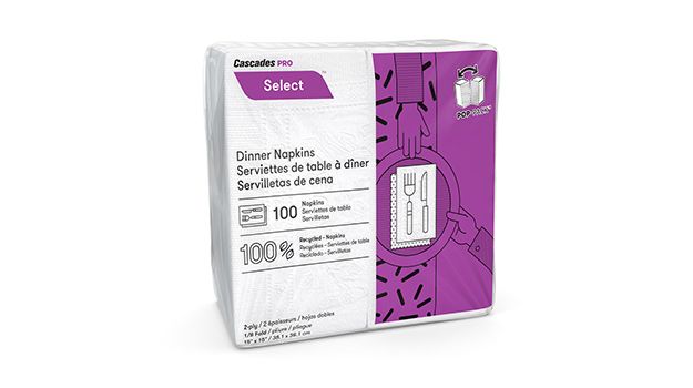 Dinner Napkin, Size: 16"x15", 2-ply, 1/8 fold, Material: 100% Recycled Fiber, Color: White, 3000/cs