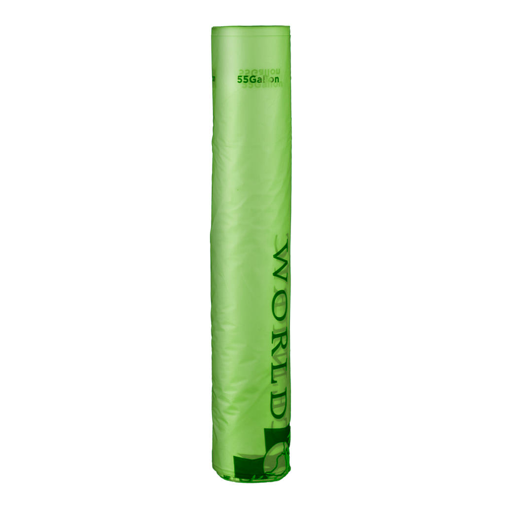 Compostable Can Liner, Size: 38"X58", Capacity: 55 Gallons, Thickness: 0.88 Mil, Color: Green with "BioBag" Print, Made with Starches of GMO Free Crops, 80/Cs
