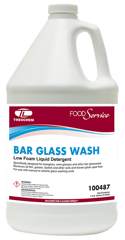 Liquid bar glass cleaner detergent, Auburn PRO Line BAR GLASS WASH, Concentrated, Low foaming, For electric & manual brush use, 4x1 gallon/cs