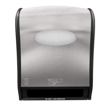 Touchless Electronic Hard Wound Roll Towel Dispenser, Finish: Stainless Steel, SOLARIS NVI LOCOR, Dimensions: 15.75"H X 12.2"W X 9.6"D, Uses 4 D-Size Batteries