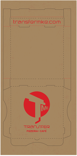 [022060-55] Custom Printed Pizza Box, TRANSFER PIZZERIA, Size: 12"X12"X1.75", Color: Kraft, Red Print; GCMI 78, Style: Michigan, B-Flute, 50/Bundle