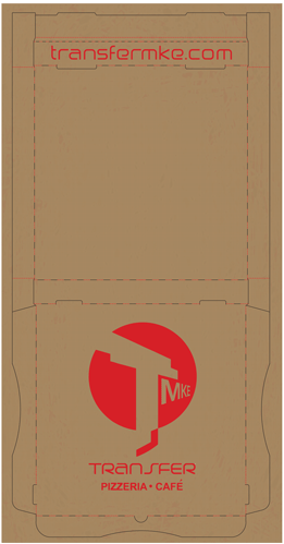 Custom Printed Pizza Box, TRANSFER PIZZERIA, Size: 16"X16"X1.75", Color: Kraft, Red Print, B-Flute, 50/Bundle