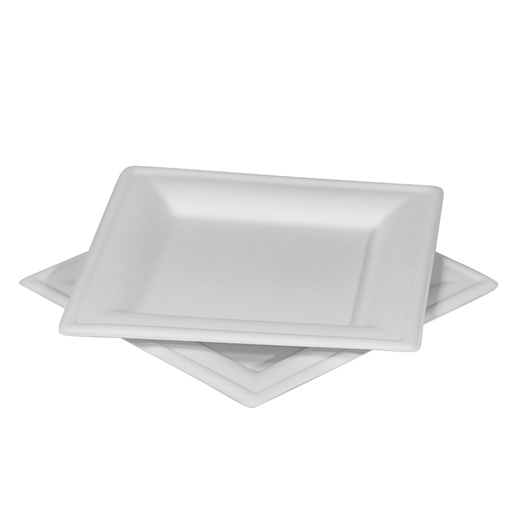 Square Plate, Compostable, Heavy Weight, Size: 8" X 8", Color: Natural White, 500/cs