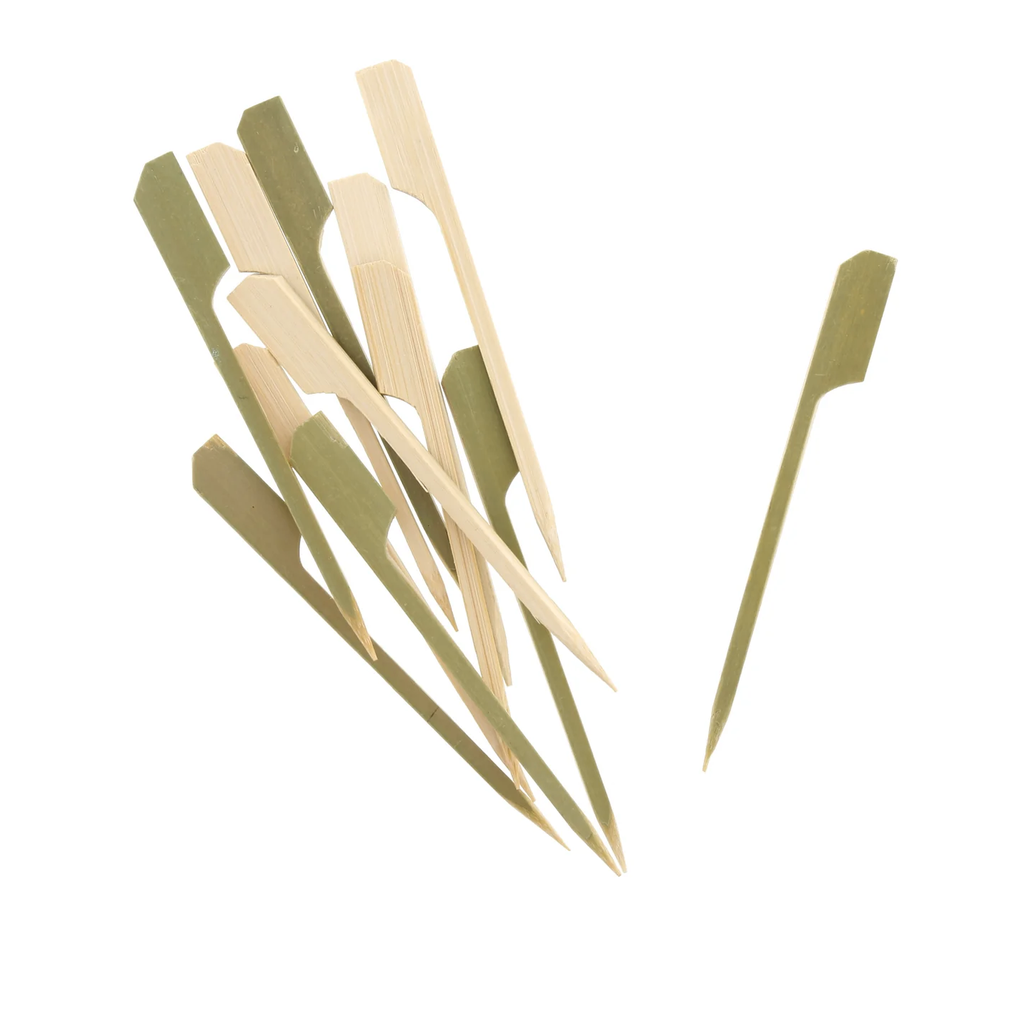 [005047-08] Bamboo paddle pick, Length: 3.5", Color: natural / green, Compostable, 1000/cs