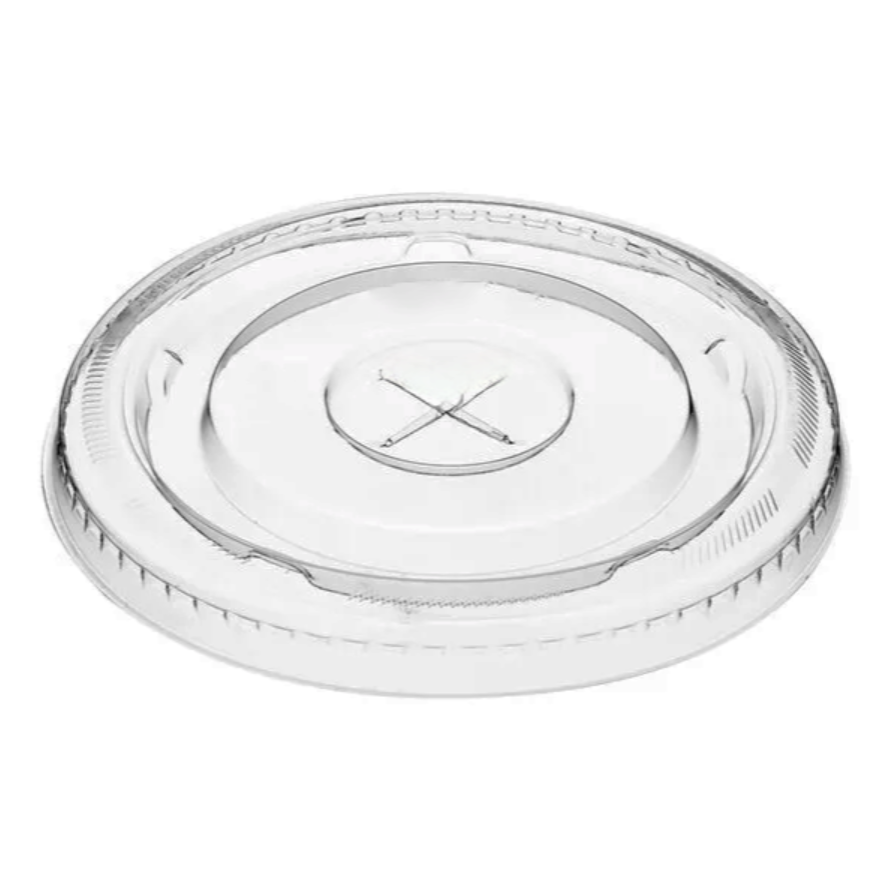 Flat Lid with Straw Slot, DRINK ECO, Fits 16 oz, 20 oz & 24 oz DRINK ECO 30% & 50% recycled cold cups, Color: clear, Material: 50% Post Consumer Recycled PET, 100% Recyclable, 1000/cs