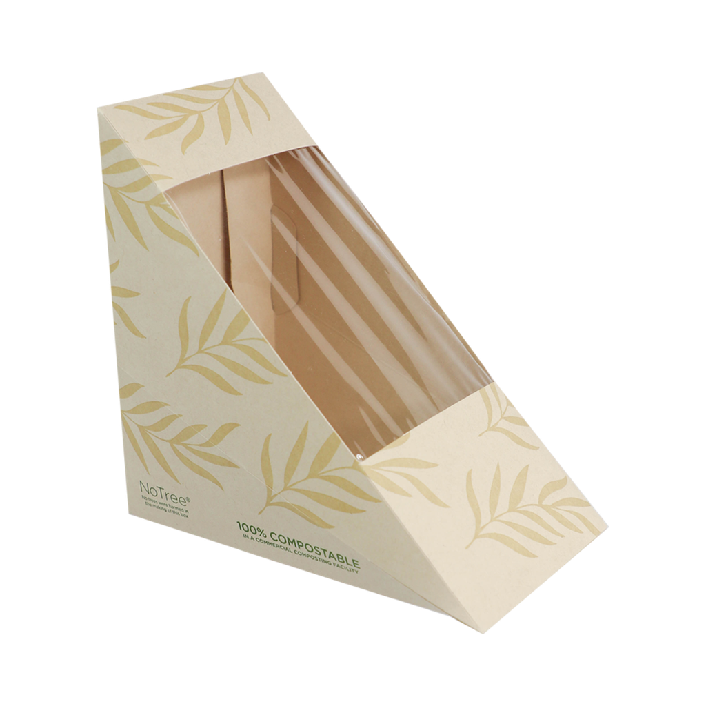 NoTree Paper Medium Sandwich Wedge with PLA Window, Compostable, Natural, 500/cs