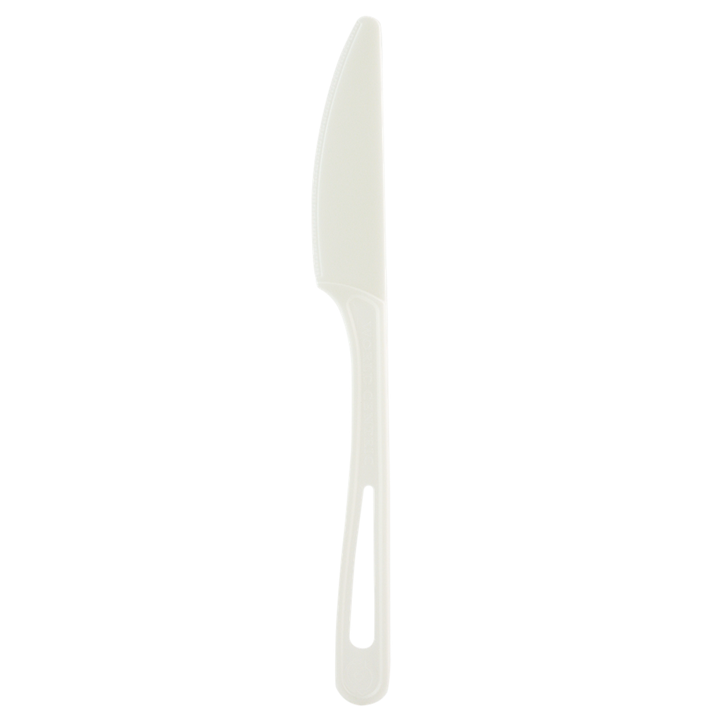 [007055-01] 6.7” Knife with Ribbing , TPLA, BPI Certified Compostable, Color: White, 1000/cs