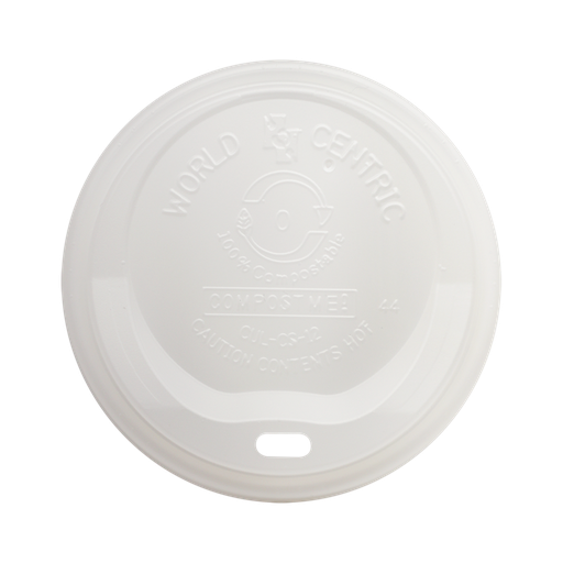 Hot Cup Dome Lid, Fits 10 oz to 20 oz cups, Material: CPLA, Color: White, Compostable, 1000/cs