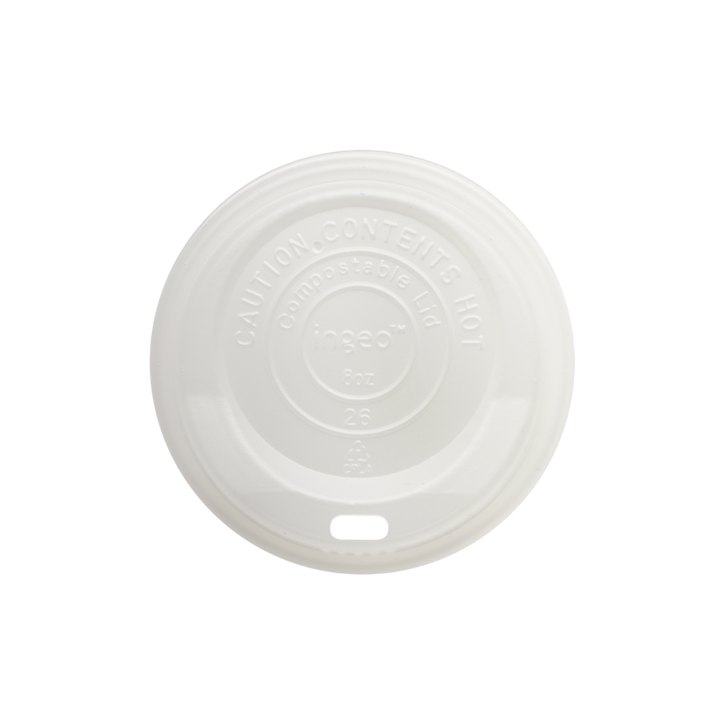 Hot Cup Dome Lid for 8 oz cups, Material: CPLA, Color: White, Compostable, 1000/cs