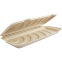 Flat Bread/Pizza Box Take-Out Container, Hinged, Size: 13.7”x6.6”x1.25”H, Material: bamboo and unbleached plant fiber, Compostable, 200/cs