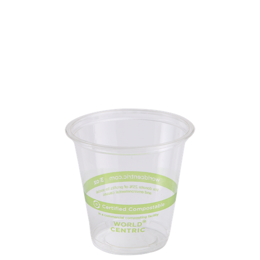 *SPECIAL ORDER ITEM* 3 oz Cold Cup, Color: Clear with green stripe, Material: PLA, Compostable, 2500/cs *ESTIMATED DELIVERY 6-8 WEEKS* (NOT RETURNABLE)