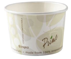 8 oz Hot Food Container / Soup Container, Material: PLA Coated Paper, Color: White w/Green Print, Compostable, 1000/cs