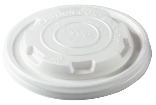Flat lid for 8 oz Hot Food Container, Material: CPLA, Color: White, Compostable, 1000/cs