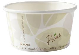 12 oz Hot Food Container / Soup Container, Material: PLA Coated Paper, Color: White w/Green Print, Compostable, 500/cs