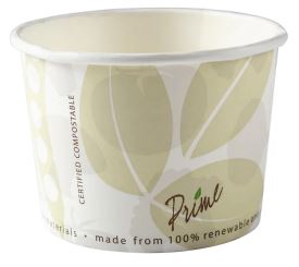 16 oz Hot Food Container / Soup Container, Material: PLA Coated Paper, Color: White w/Green Print, Compostable, 500/cs