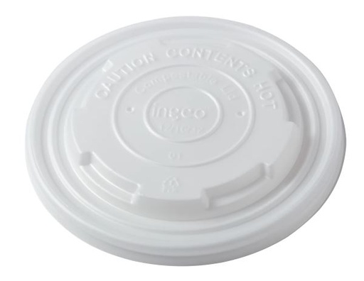 Flat lid for 12, 16 & 32 oz Hot Food Containers, Color: White, Material: CPLA, Compostable, 500/cs