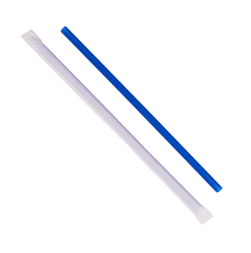 Giant paper wrapped straw, Length: 9", Color: Blue, Material: Plastic, Diameter: 8 mm, Flat Cut, 1200/cs