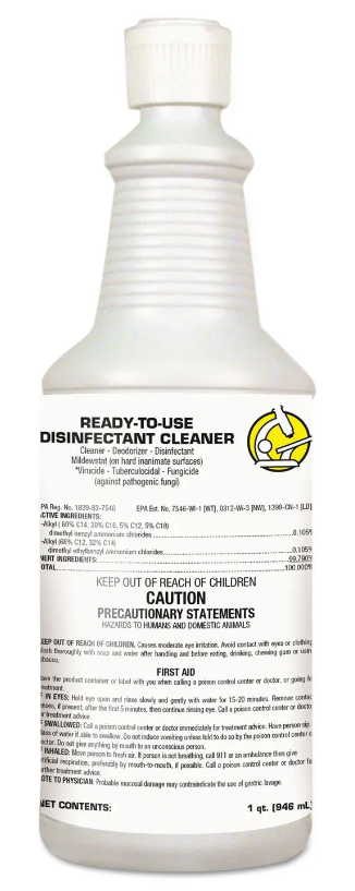 Diversey CREW Non-Acid Quaternary Disinfectant Cleaner & Deodorizer, Ready to Use, Scent: Floral Citrus, 32 oz flip top bottle; 12 bottles per case