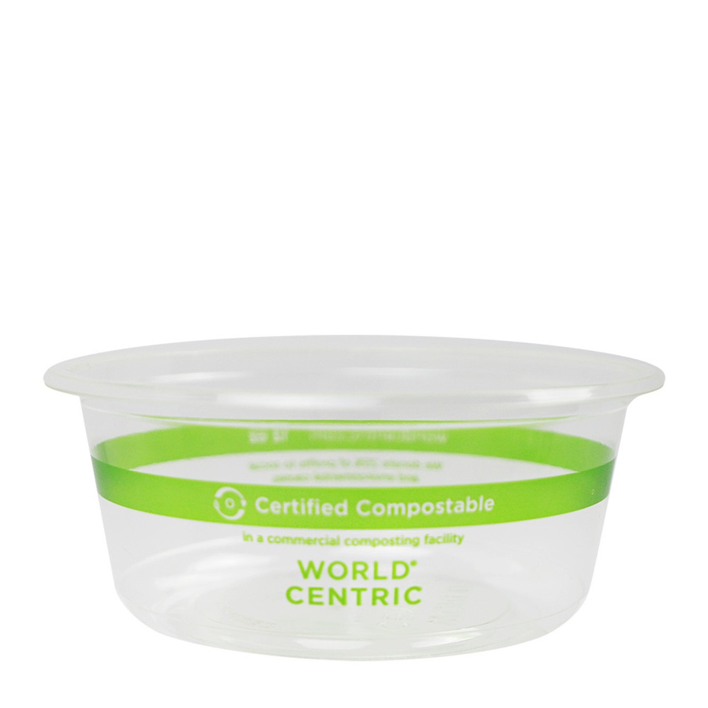 12 oz Round Deli Container, Color: Clear with green stripe, Material: PLA, Certified Compostable, 1000/cs