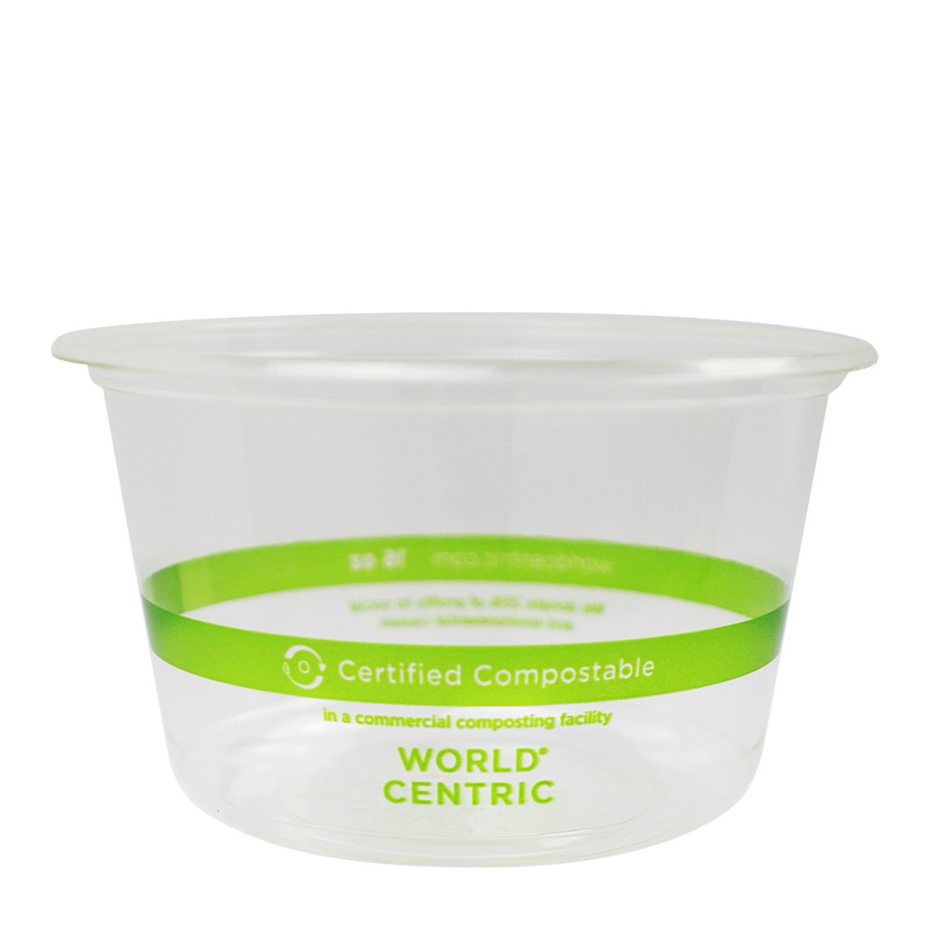 16 oz Round Deli Container, Color: Clear with green stripe, Material: PLA, Certified Compostable, 1000/cs