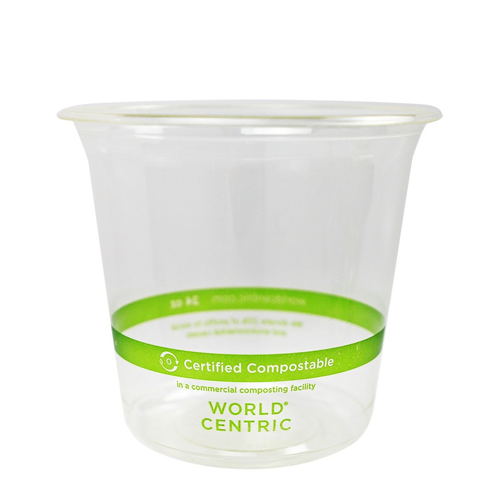 24 oz Round Deli Container, Color: Clear with green stripe, Material: PLA, Certified Compostable, 500/cs