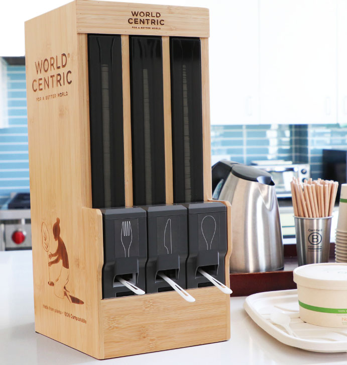 [013007-01] *SPECIAL ORDER ITEM* Touchless Utensil / Cutlery Dispenser for Compostable Forks, Knives & Spoons, Material: Bamboo & Plastic, 1 Unit *ESTIMATED DELIVERY TIME 6-8 WEEKS* (NOT RETURNABLE)