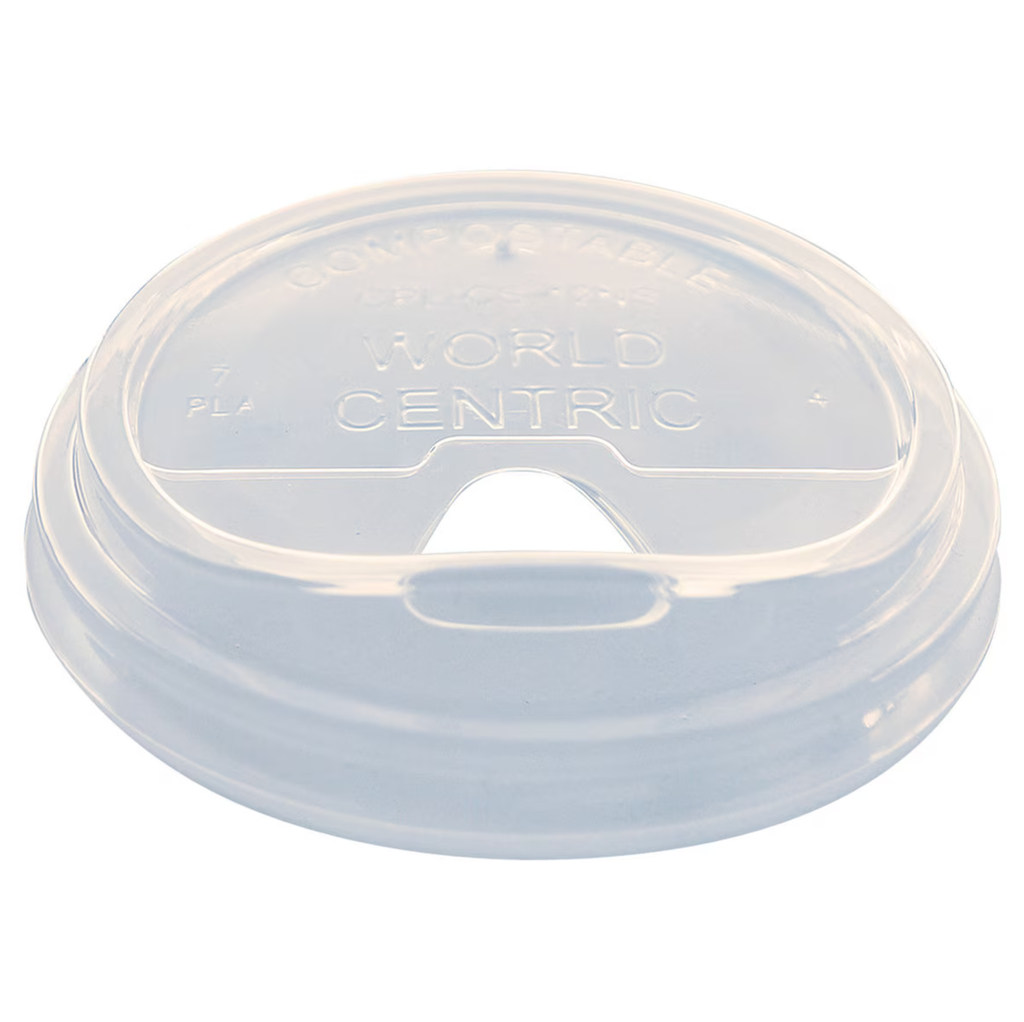 Sip lid for 16 oz cold cups with green stripe, Material: PLA, Color: Clear, Certified Compostable, 1000/cs
